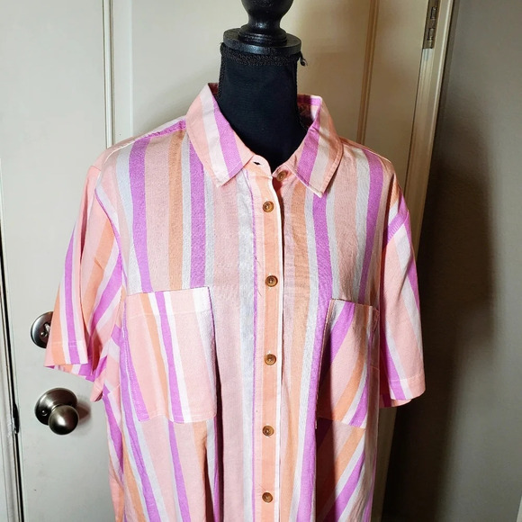 Terra & Sky Women's Plus Size Button Front Camp Shirt 2X (20W-22W) - Picture 3 of 12